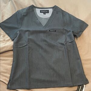 Members Only Charcoal One Pocket Scrub Top